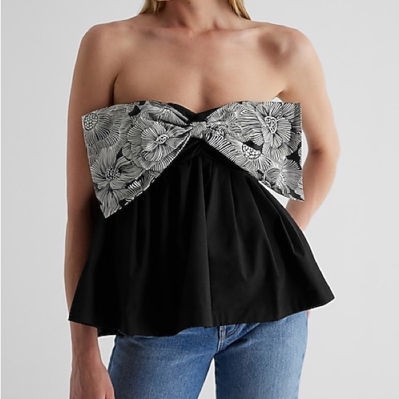 Express Tops - Express Tube Top Floral Strapless Bow Peplum Sz Small
